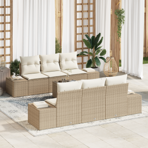 vidaXL 7-delige tuinset met beige kussens van poly rattan