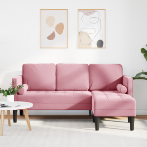vidaXL Bank 3-zits met poef L-vormig 160 cm fluweel lichtroze