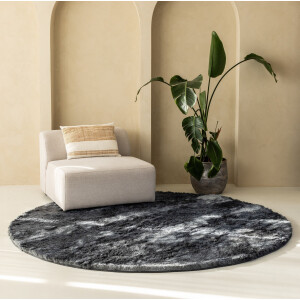 Vloerkleed Sense Rond Antraciet Scandinavisch Ø 240 Cm Hoogpolig Grandstone - Dekbed-Discounter.nl