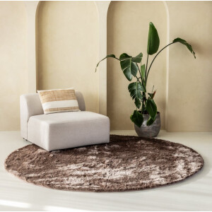 Vloerkleed Sense Rond Taupe 80 Ø Cm Scandinavisch Ø 80 Cm Hoogpolig Grandstone - Dekbed-Discounter.nl