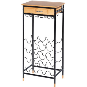 WENKO Wijnflessenhouder Model Loft Flessenrek voor 16 flessen met lade, metaal en bamboe