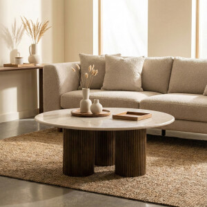 Eleonora Ronde Salontafel 'Xavi' Marmer en mangohout, 90cm