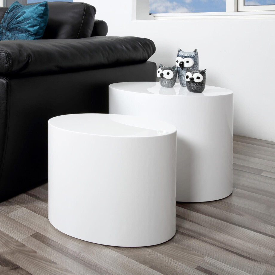 Bendt Ovale Salontafel 'Petrine' Set van 2 stuks, kleur Hoogglans wit afbeelding 1