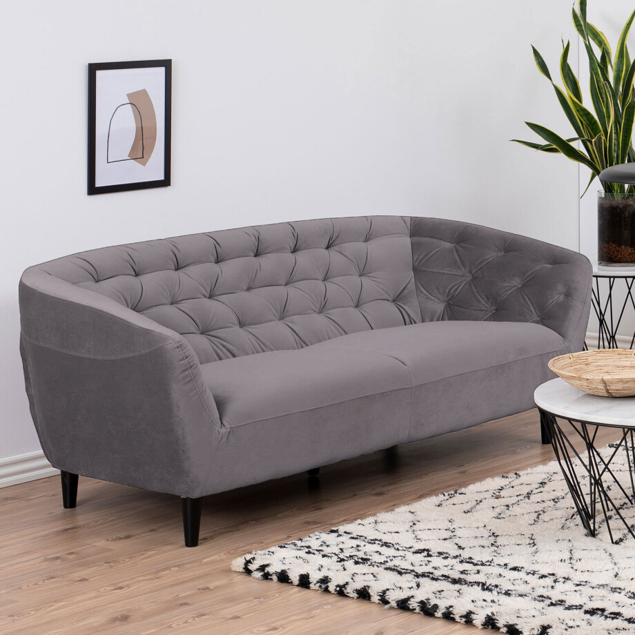 Bendt Bank 'Loes' 3-zits, Velvet, kleur donkergrijs afbeelding 1