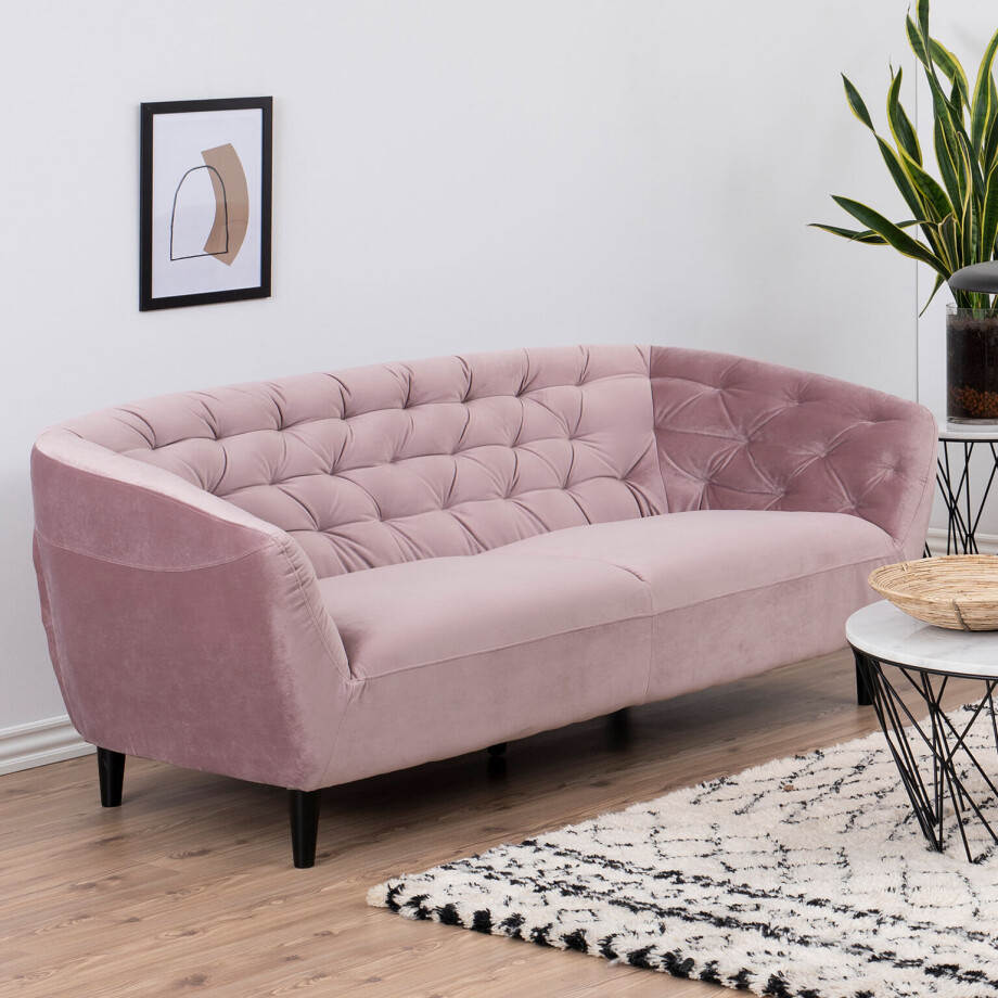 Bendt Bank 'Loes' 3-zits, Velvet, kleur roze Bendt Bank 'Loes' 3-zits, Velvet, kleur roze afbeelding 1