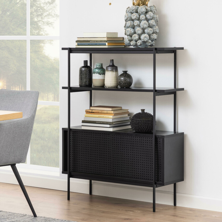 Bendt Wandkast 'Mick' 94 x 114cm, kleur Zwart Bendt Wandkast 'Mick' 94 x 114cm, kleur Zwart afbeelding 1