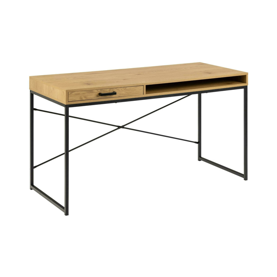 Bendt Bureau 'Holger' Met 1 lade, Eiken en metaal, 140 x 58cm afbeelding 1