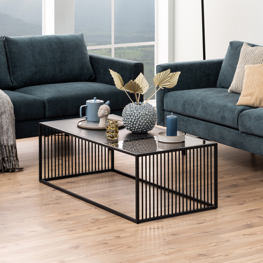 Bendt Salontafel 'Esme' Marmerlook en rookglas, 120 x 60cm, kleur zwart afbeelding 