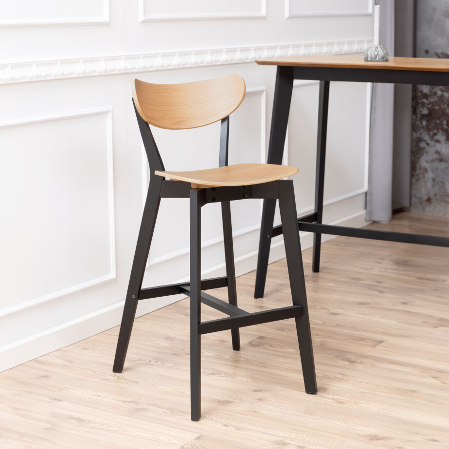 Bendt Barkruk 'Torkil' (zithoogte 77cm), kleur Zwart / Naturel afbeelding 1