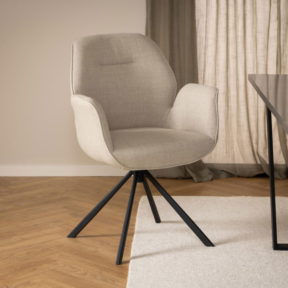 Bendt Draaibare Eetkamerstoel 'Chandler' Stof, kleur Beige afbeelding 1