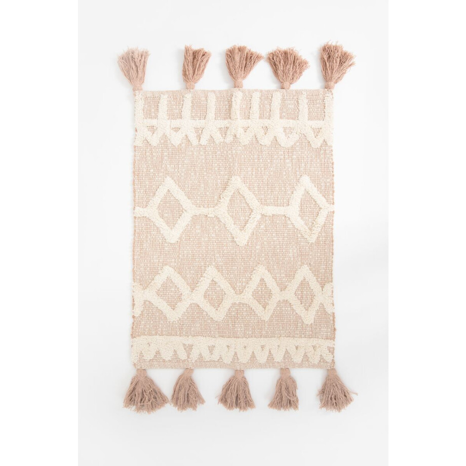Beige badmat met geometrische figuren Beige badmat met geometrische figuren afbeelding 1