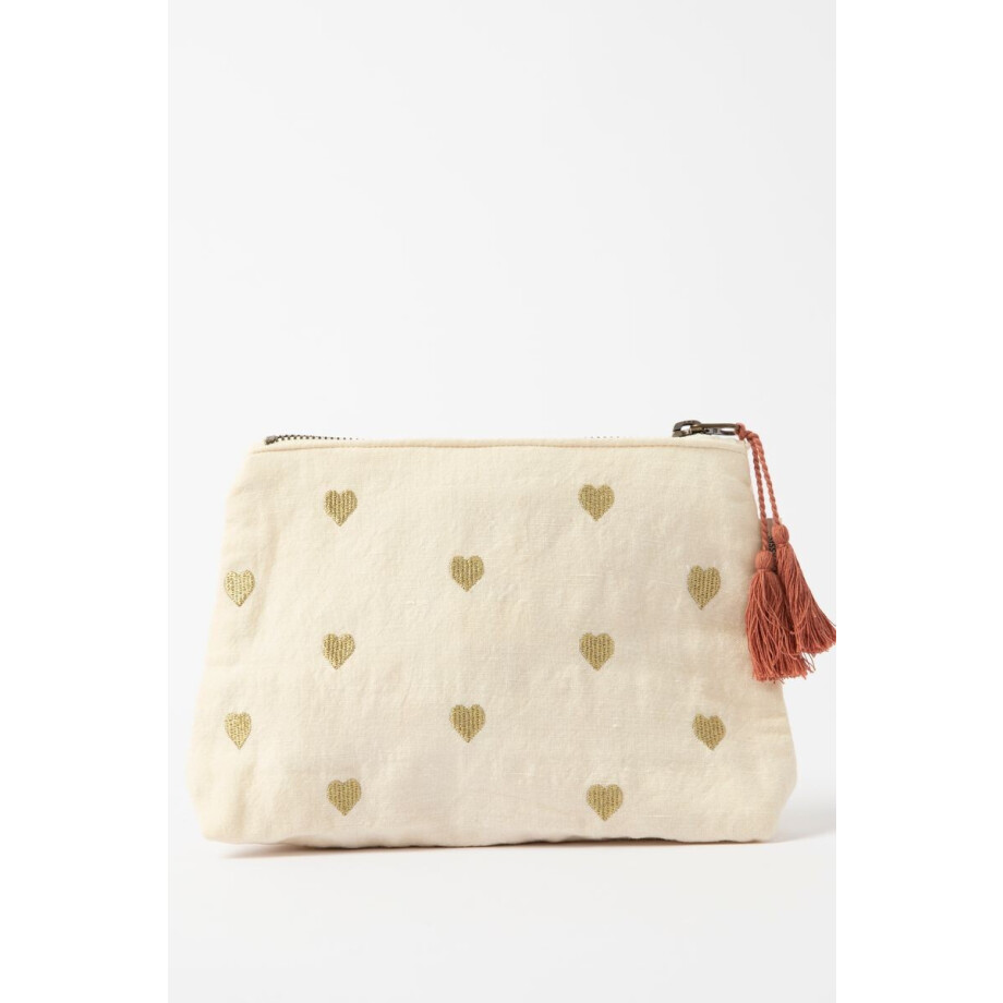 Crèmekleurige toilettas met gouden hartjes afbeelding 1