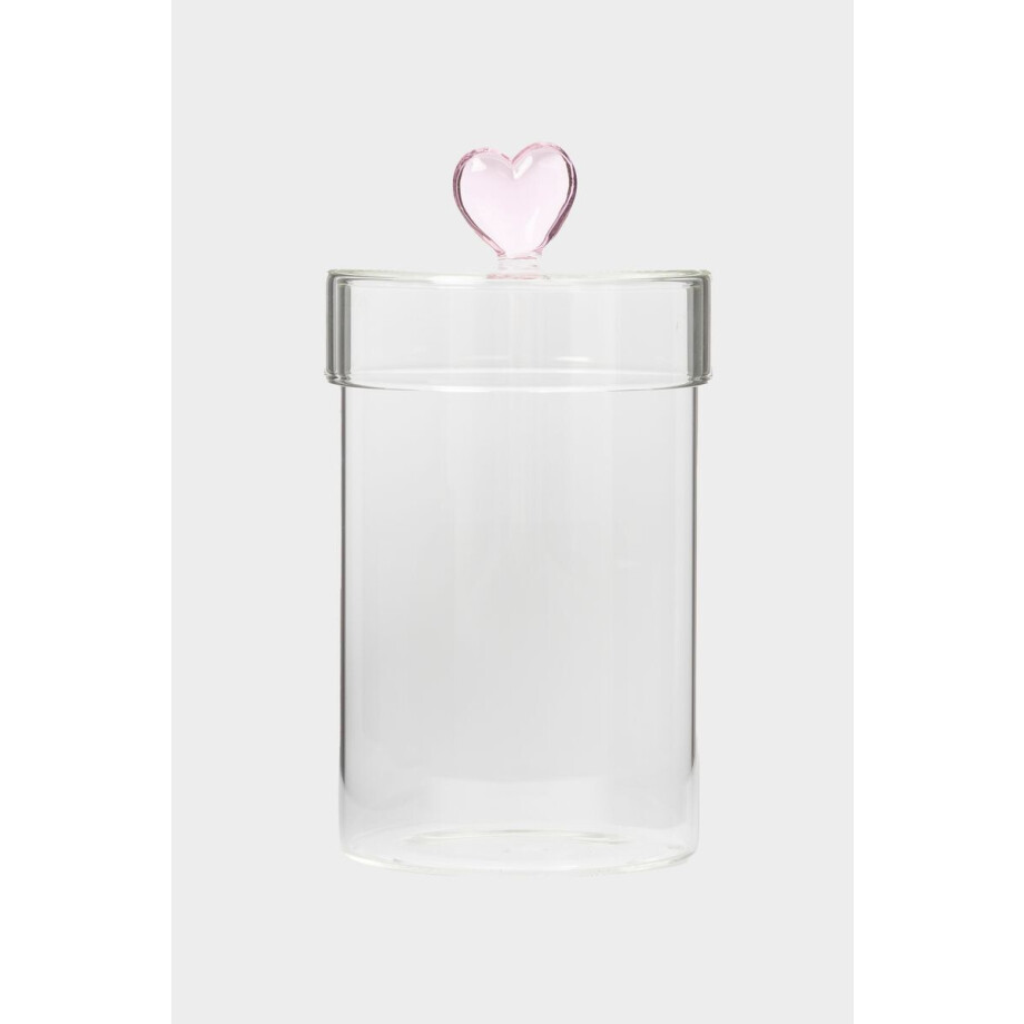 Glazen pot met roze hartje afbeelding 1