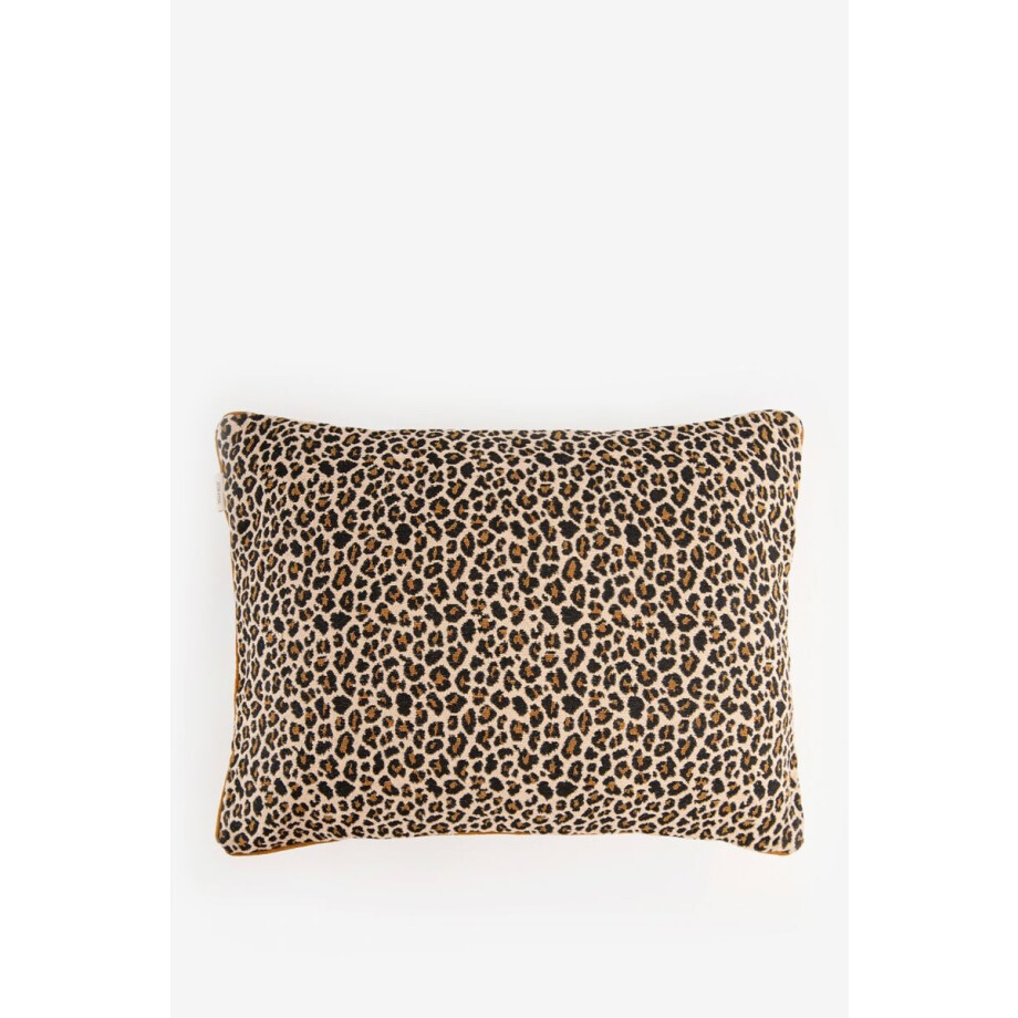 Bruin jacquard kussen met leopard print afbeelding 1