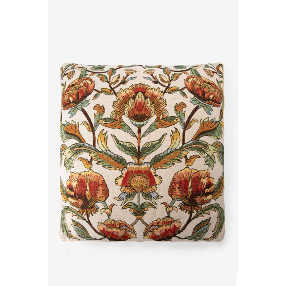 Lichtbruin kussen met bloemendessin afbeelding 1