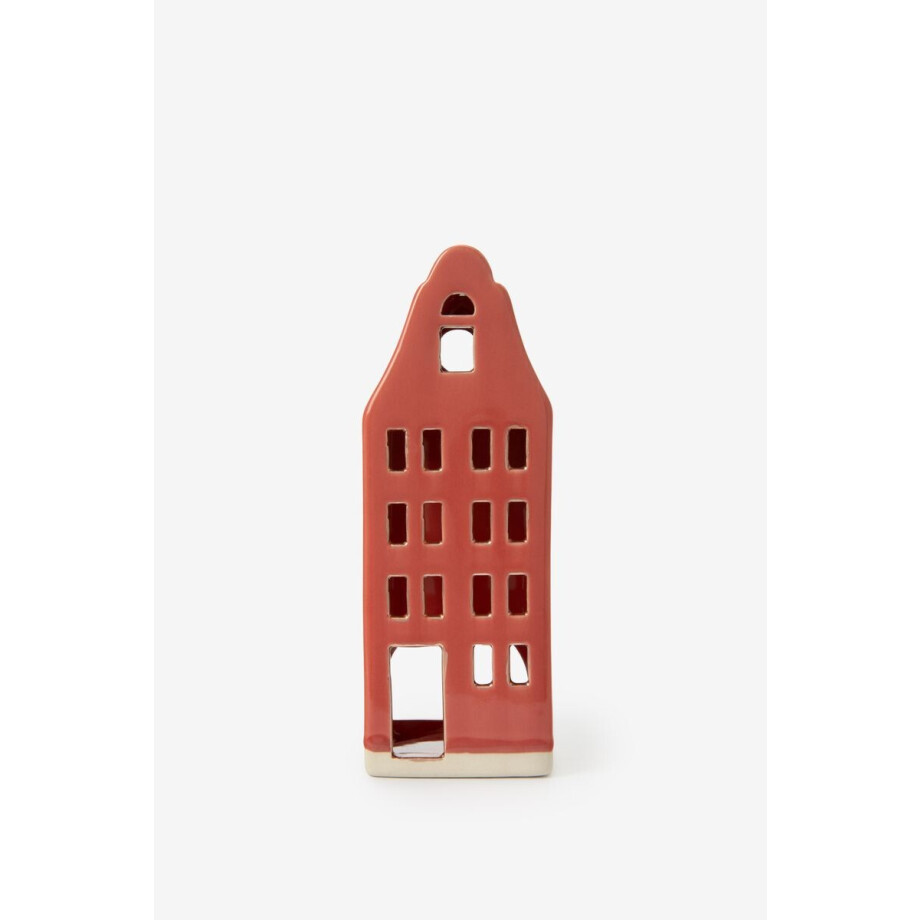 Rood waxinelichthouder huisje met klokgevel afbeelding 1