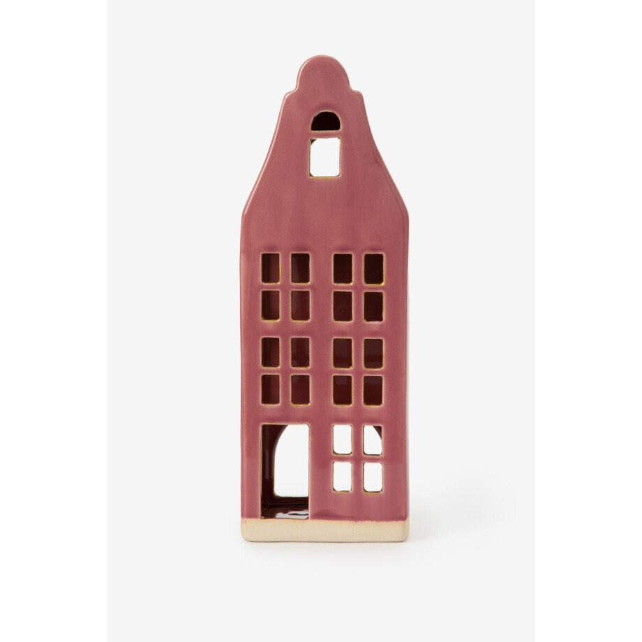 Donkerpaars waxinelichthouder huisje met klokgevel afbeelding 1