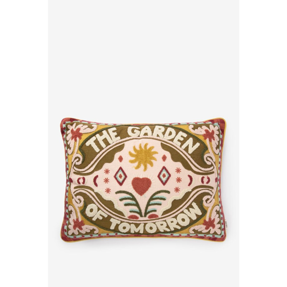 Multicolour kussen met dessin en tekst afbeelding 1