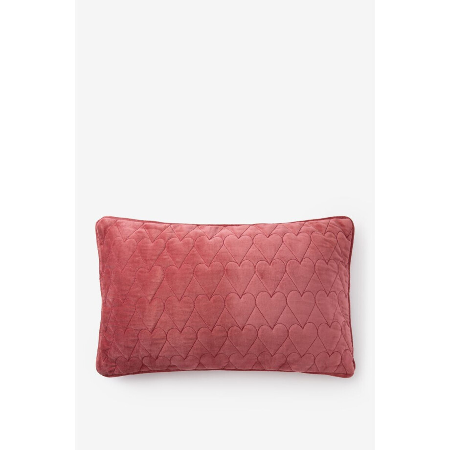 Donkerroze quilted kussen met hartjes afbeelding 1