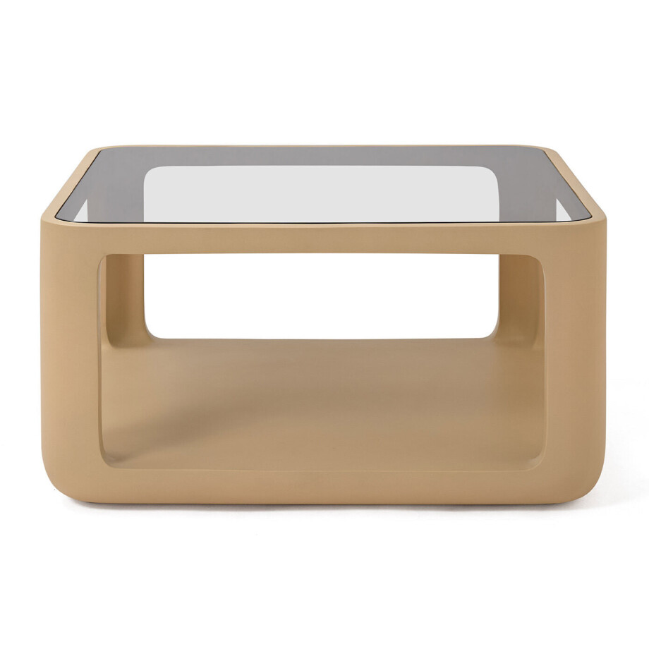 Jesper Home Salontafel 'Yobeko' Mudstone textuur en glas, 80 x 80cm afbeelding 