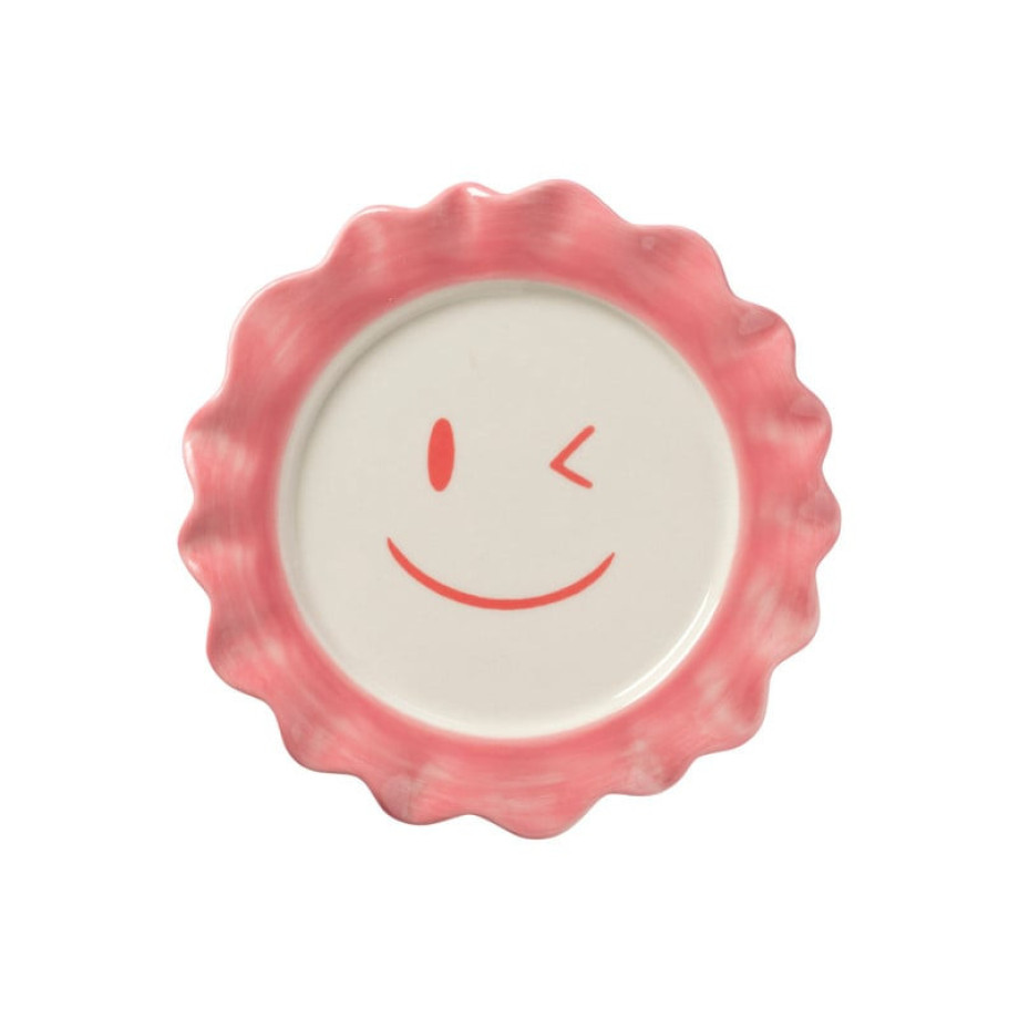 Gebaksbordje smile - roze/rood - ø18 cm afbeelding 