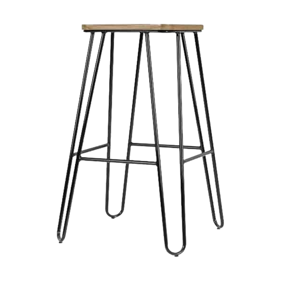 Wire metalen barkruk zwart - met houten zitting - 65 cm afbeelding 1