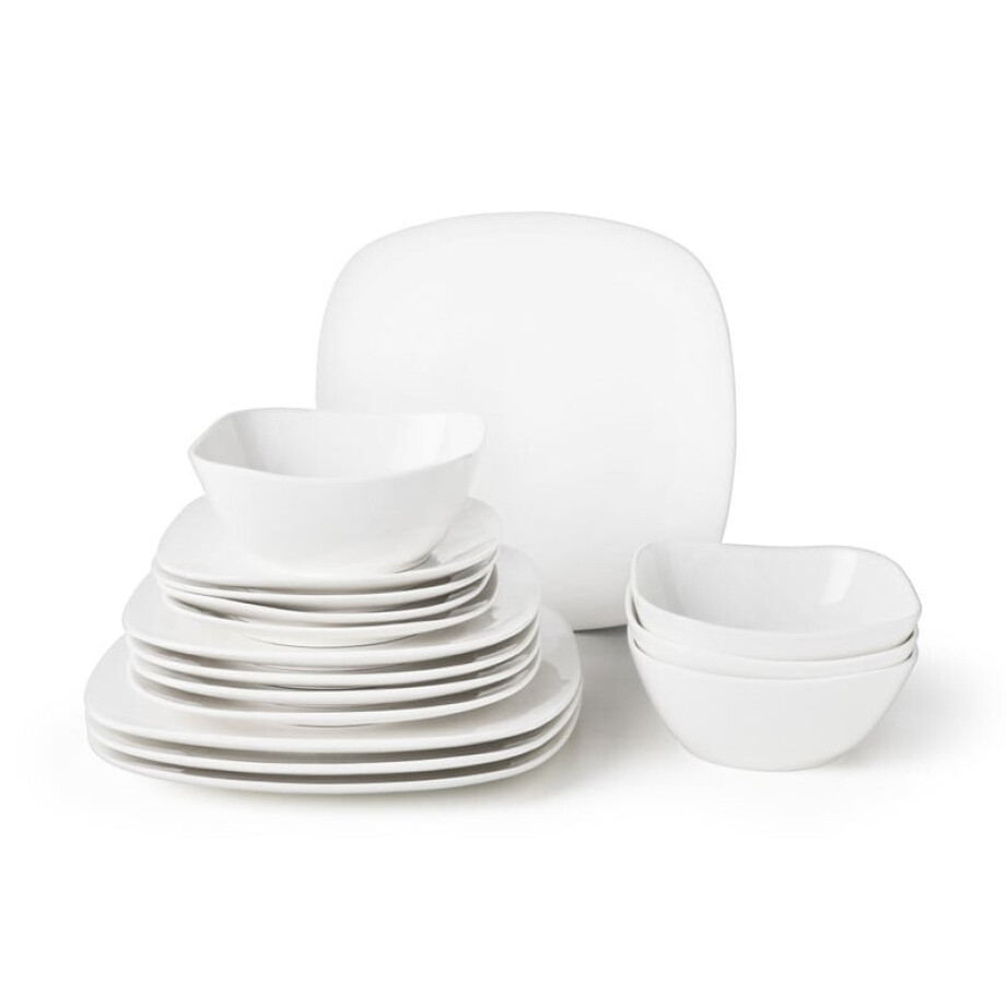 Serviesset - 16-delig - vierkant met afgeronde hoeken - wit - 4 persoons Serviesset - 16-delig - vierkant met afgeronde hoeken - wit - 4 persoons afbeelding