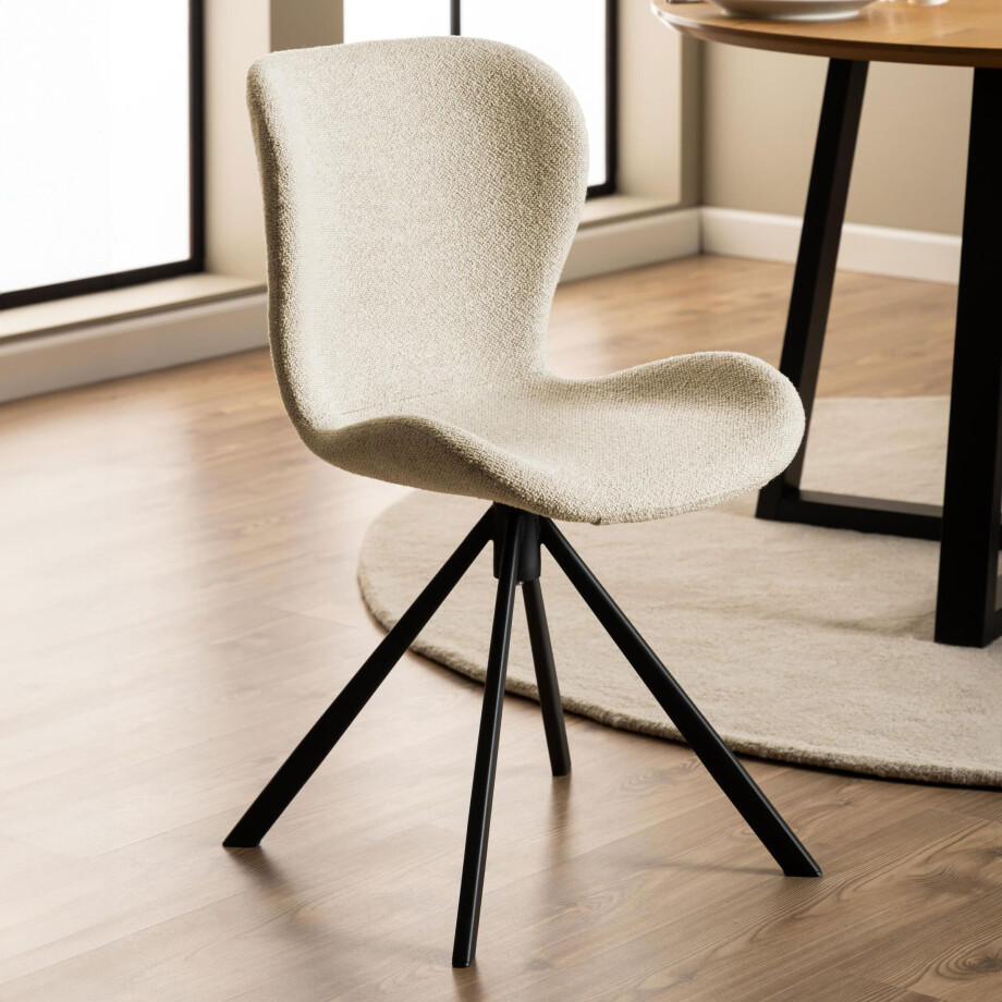 Bendt Draaibare Eetkamerstoel 'Olle' Bouclé, kleur Crème Bendt Draaibare Eetkamerstoel 'Olle' Bouclé, kleur Crème afbeelding 1