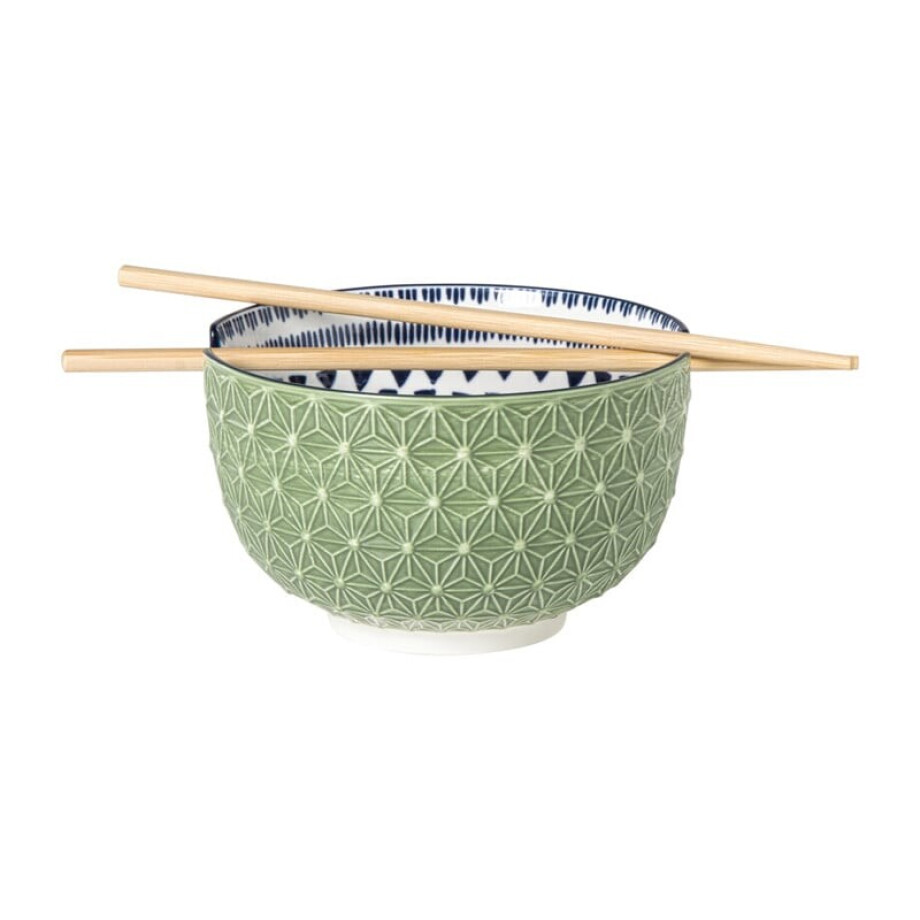 Schaaltje met eetstokjes Axel - groen/blauw - ø15x9 cm afbeelding 