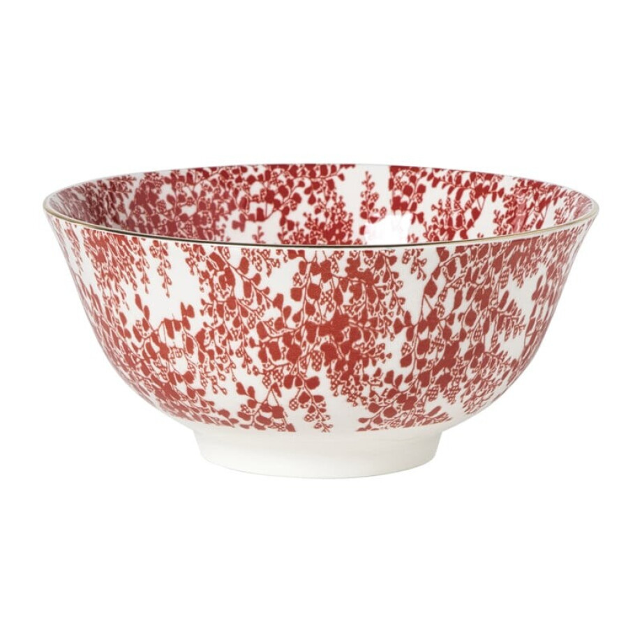 Schaaltje Mirna blaadjes groot - rood/wit - ø15.5x7 cm afbeelding 