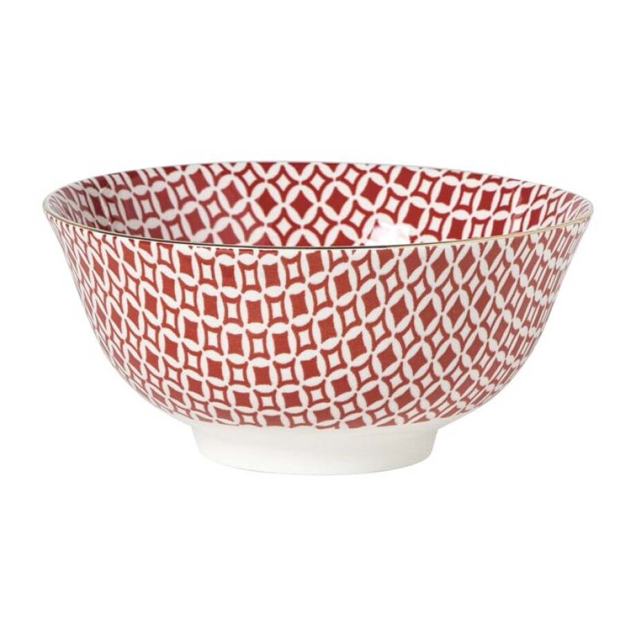 Schaaltje Mirna ruit groot - rood/wit - ø15.5x7 cm afbeelding 