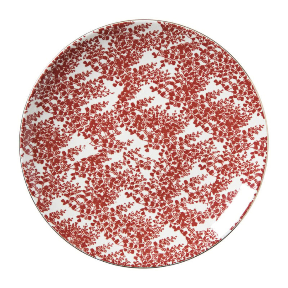 Ontbijtbord Mirna blaadjes - rood/wit - ø22x2 cm afbeelding 