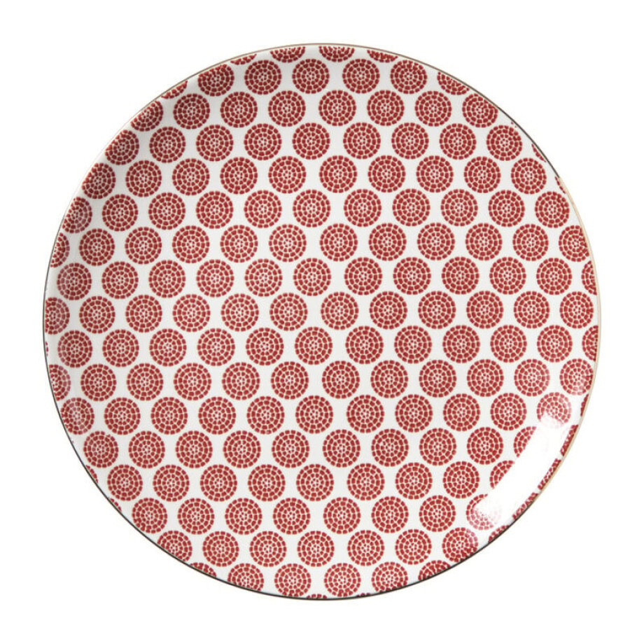 Ontbijtbord Mirna ruit - rood/wit - ø22x2 cm afbeelding 