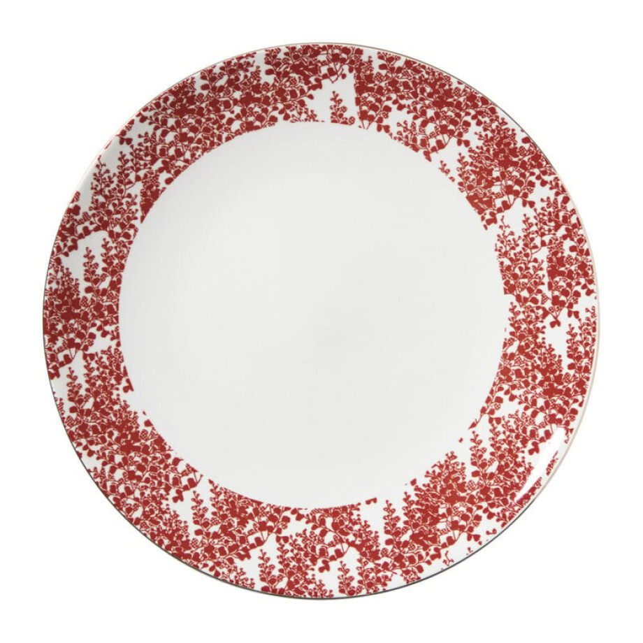 Dinerbord Mirna blaadjes - rood/wit - ø26.8x2.2 cm afbeelding 