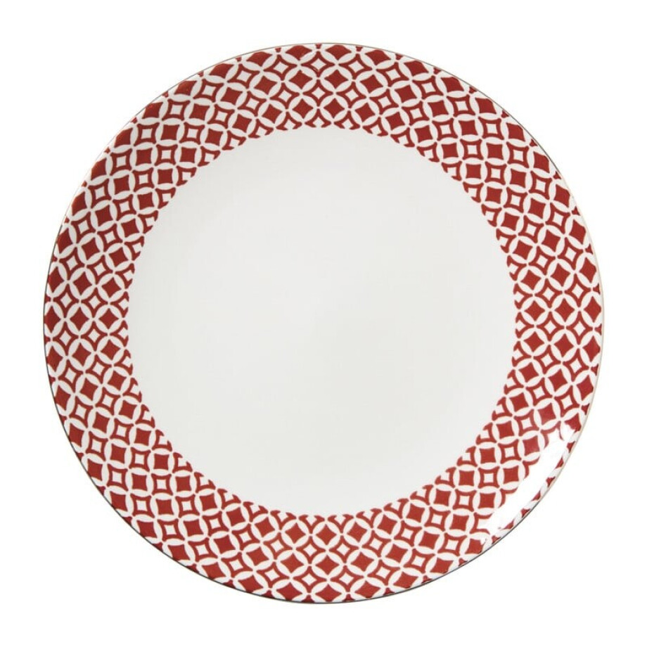 Dinerbord Mirna ruit - rood/wit - ø26.8x2.2 cm afbeelding 