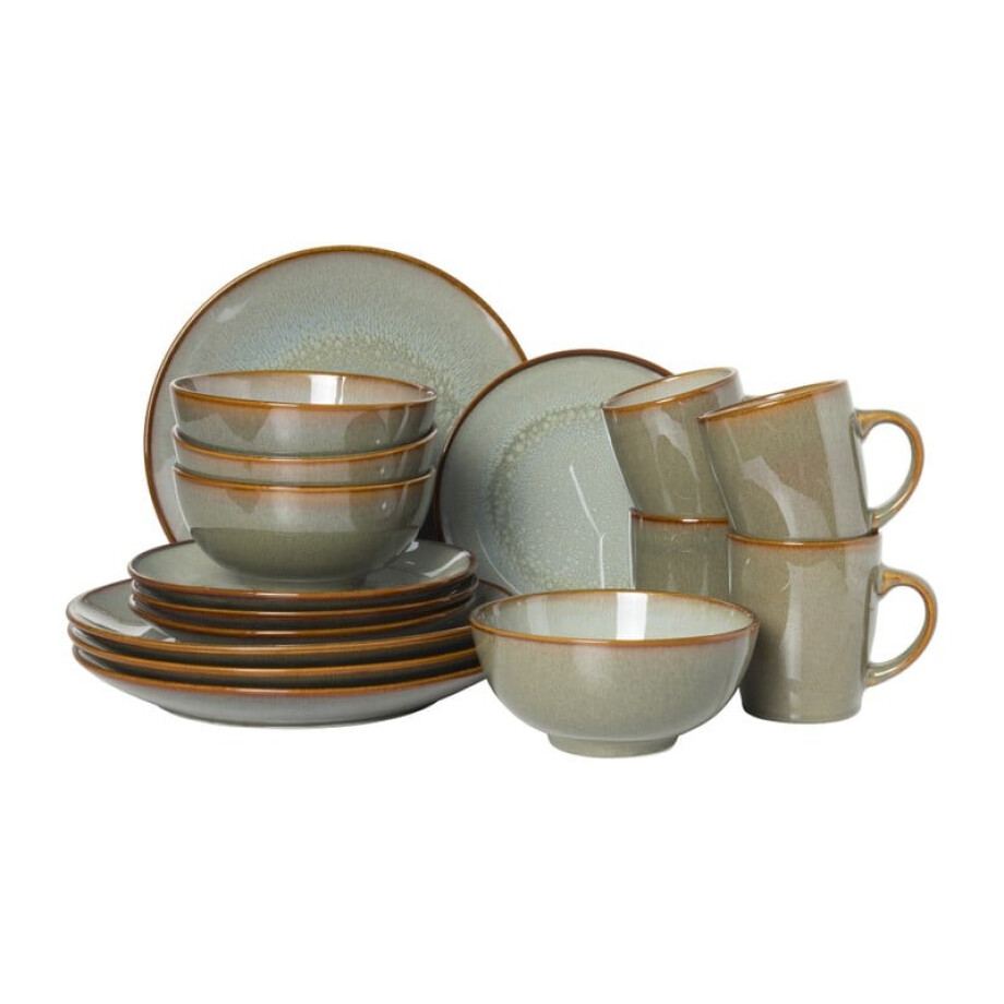Serviesset - groen - 16-delig - 4 persoons - reactive glaze afbeelding 