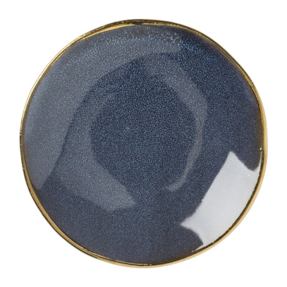 Schoteltje met gouden rand - donkerblauw- ø9 cm afbeelding 
