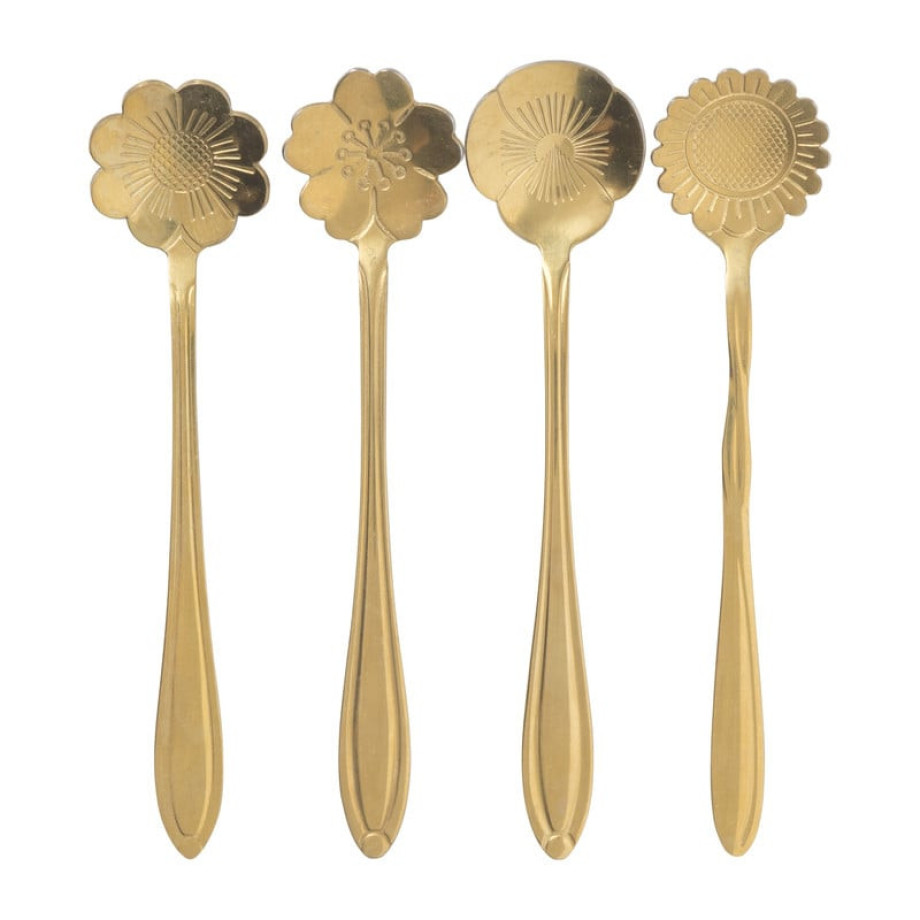 Theelepels bloem - goud - set van 4 afbeelding 