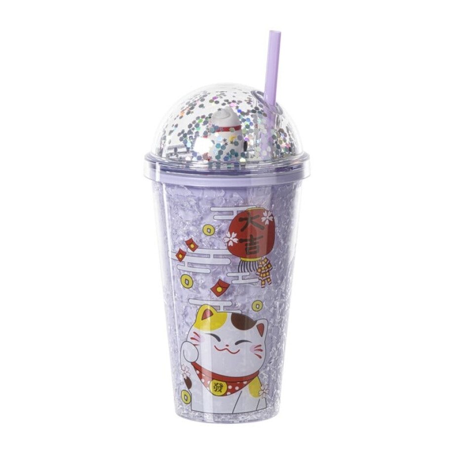 Funny beker kat - paars - 450 ml afbeelding 