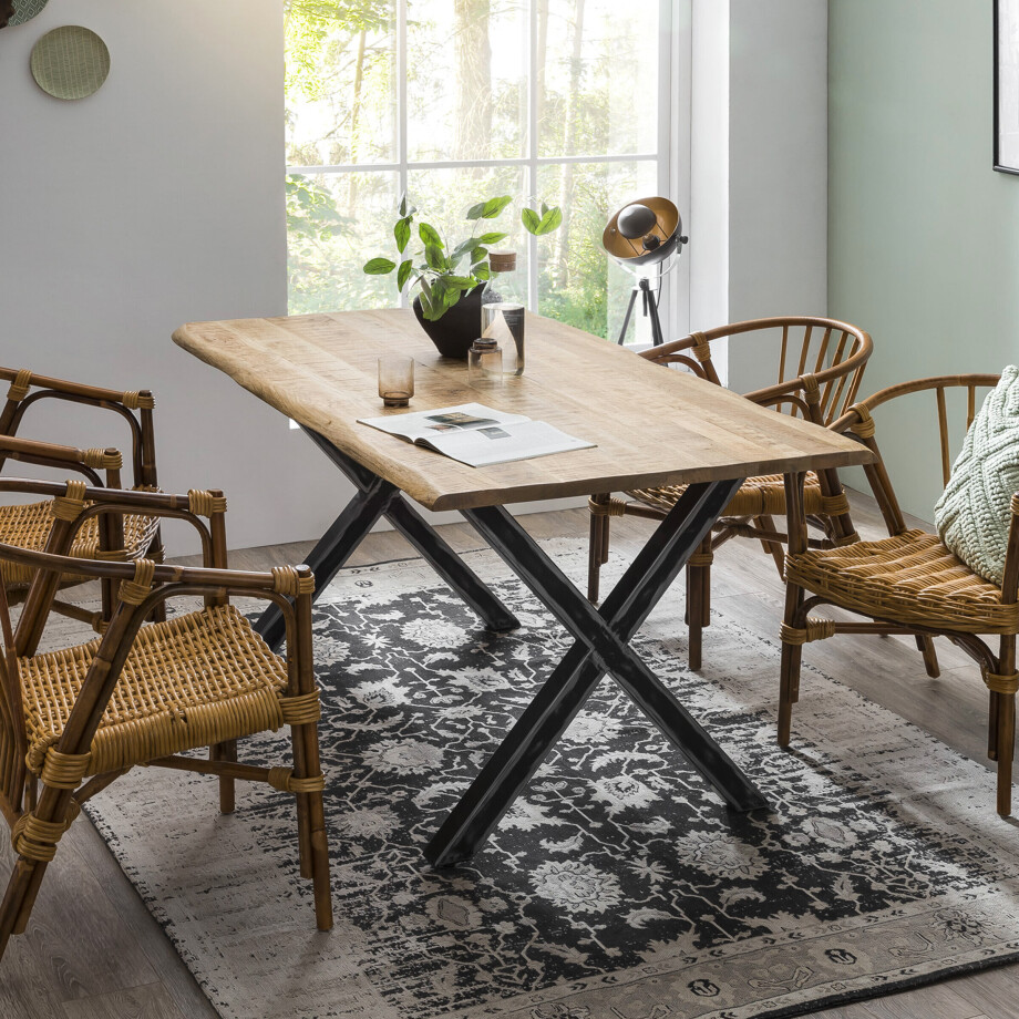 Artistiq Boomstam Eettafel 'Kyiesha' Mangohout, 160 x 85cm, kleur Naturel afbeelding 