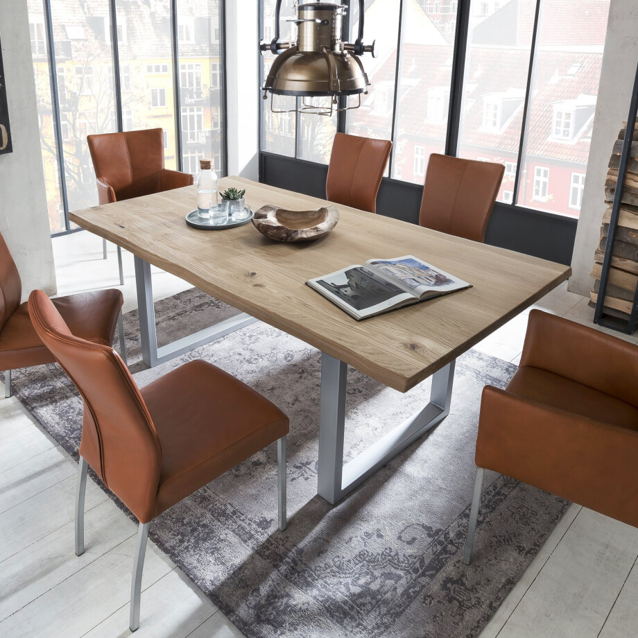 Artistiq Boomstam Eettafel 'Serjio' Eikenhout, 120 x 80cm, kleur Naturel/Zilver afbeelding 1