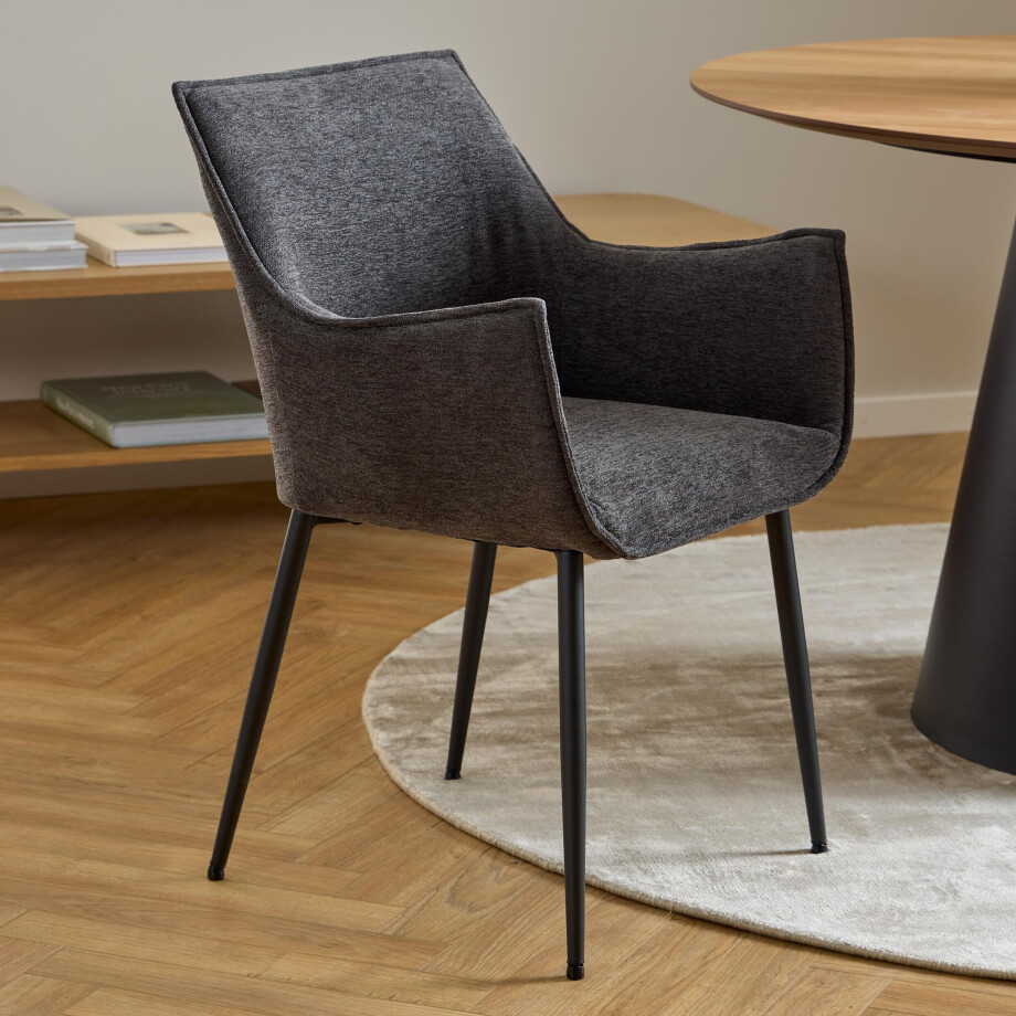 Bendt Eetkamerstoel 'Jestin' Structuurstof, kleur Donkergrijs Bendt Eetkamerstoel 'Jestin' Structuurstof, kleur Donkergrijs afbeelding 1