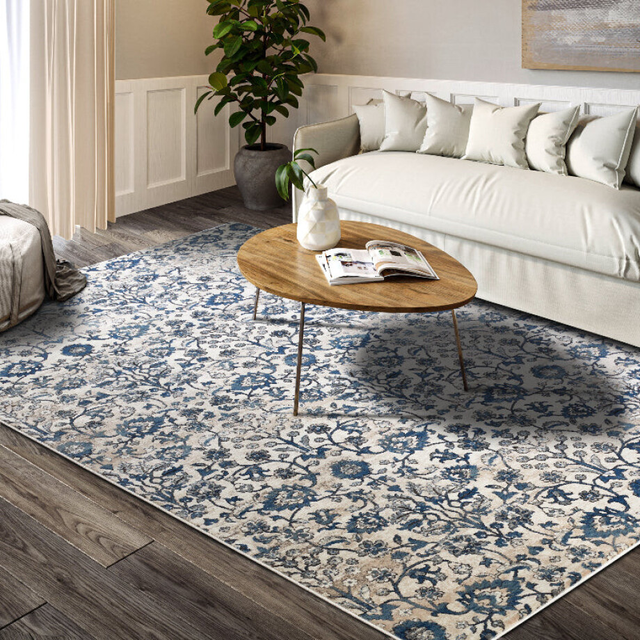 Vloerkleed Ernest Rechthoekig - Crème Blauw 235x160cm - Polypropyleen - Dekbed-Discounter.nl afbeelding 