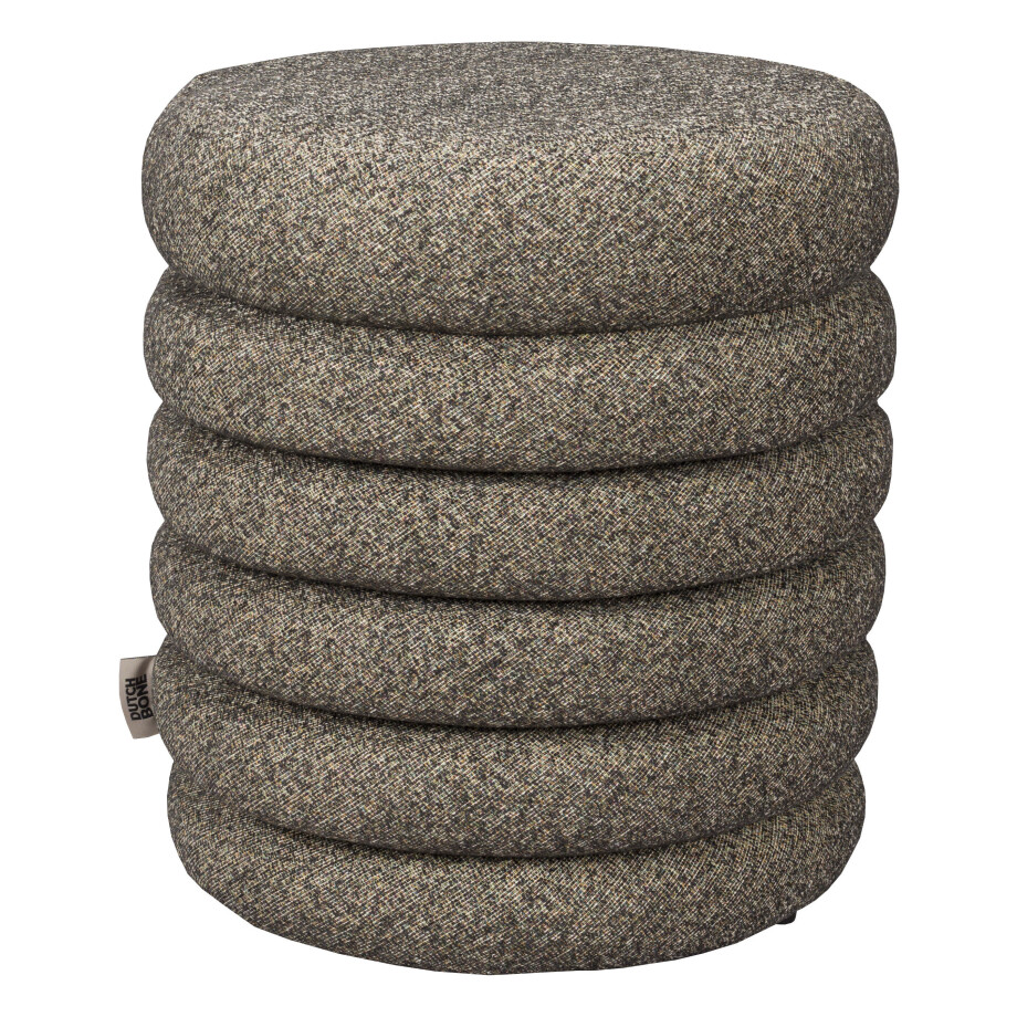 Dutchbone Poef 'Fern' Bouclé, kleur Zwart afbeelding 1