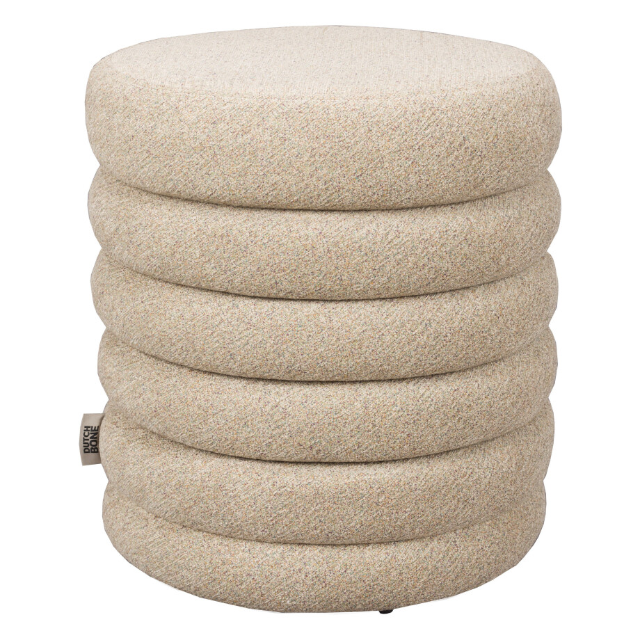 Dutchbone Poef 'Fern' Bouclé, kleur Beige afbeelding 1