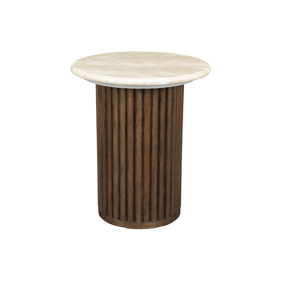 Dutchbone Ronde Bijzettafel 'Arda' Walnoot en travertin, 35cm afbeelding 