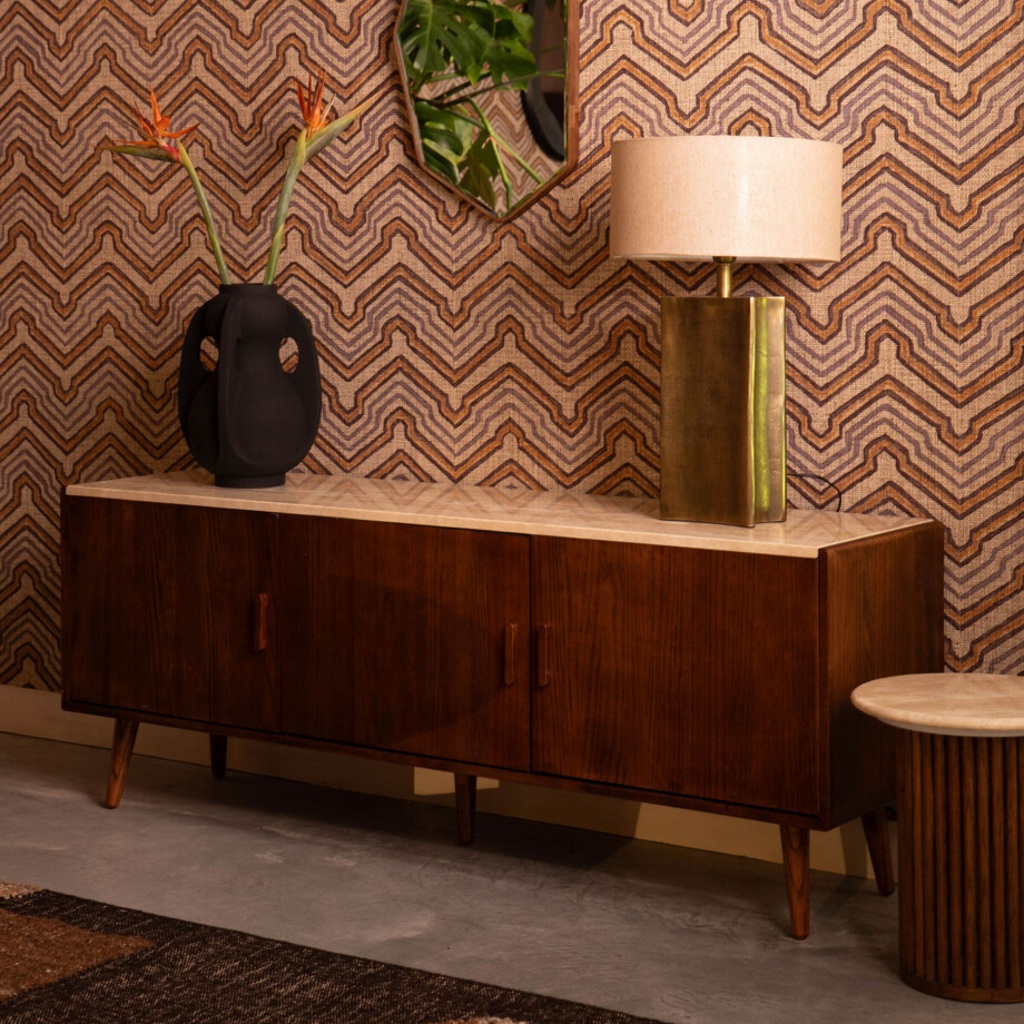 Dutchbone TV-meubel 'Arda' Walnoot en travertin, 160cm afbeelding 