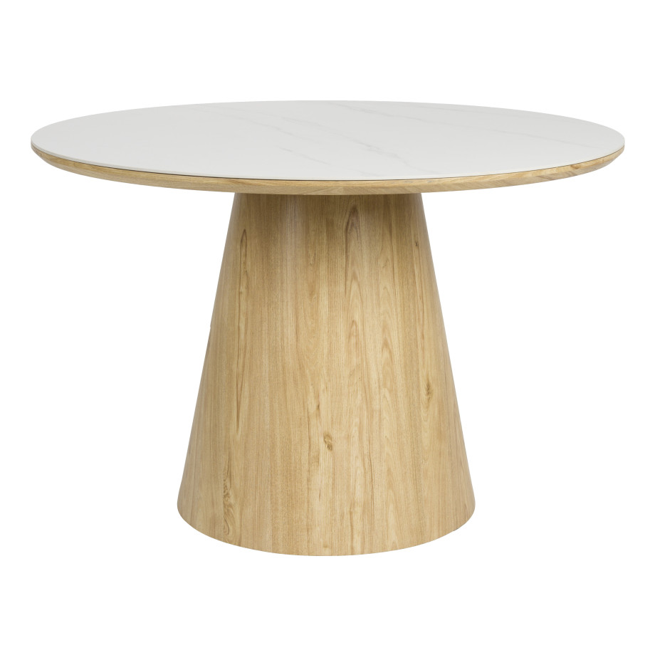 ZILT Ronde Eettafel 'Nathen' Eiken en marmerlook, 115cm, kleur Naturel afbeelding 1