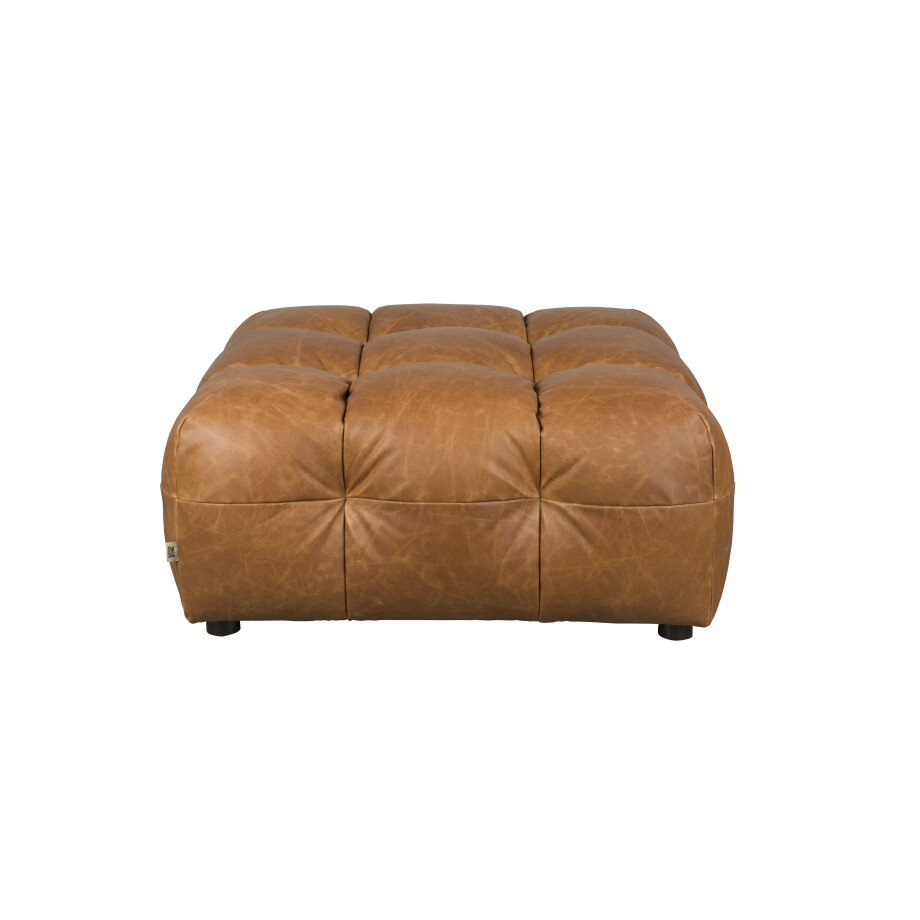 Dutchbone Hocker 'Hackman' Leder, kleur Cognac afbeelding 1