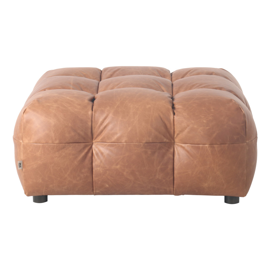 Dutchbone Hocker 'Hackman' Leder, kleur Cognac afbeelding 1